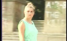 Dame peeing on stairs
