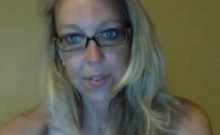 Sexy blonde nerd stripteasing and seducing on webcam at home