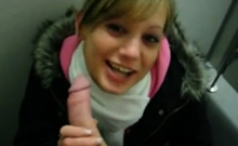 Amateur Blonde Deepthroat In Public Toilet