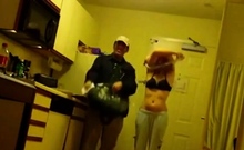 Blonde Girlfriend Posing And Flashing With Pizza Boy