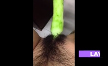 Horney Chinese student shape cucumber as cock and fuck herse