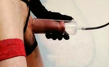 Crossdressers cock pump session