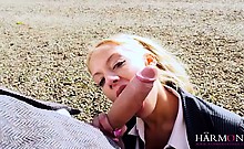 Kinky blonde student taking a huge cock in mouth