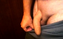 Grey Shorts Freeballing (Commando) flaccid cock swinging