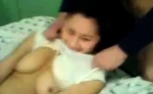 Kazakh girl gets fucked by her Kazakh bf and his friend