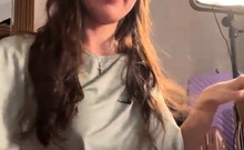 Lovely Amateur teen brunette masturbating outdoor