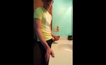 Big-Cock Latin Hunk Jerks Off in Bathroom