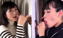 Black glory hole slut takes blowjob facial
