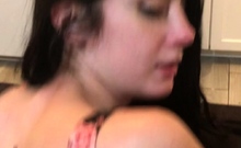 Brunette sorority teens wash brunette ass