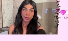 Horny blonde tranny hustler solo big cock jerking
