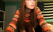 Brunette amateur babe strips off and masturbates