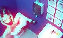 Solo slut masturbating in the office