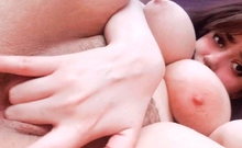 Busty Curly Brunette With Big Boobs Fucks On Couch