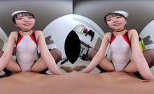 Tiny Japanese babe hardcore spitroasted and she enjoys jizz