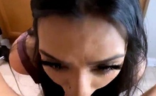 Big tit brunette sucks a big cock blowjob POV